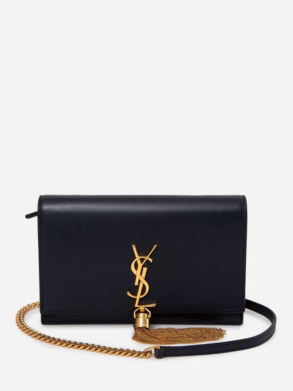 Saint Laurent Navy Smooth Calfskin Kate Tassel Wallet On Chain